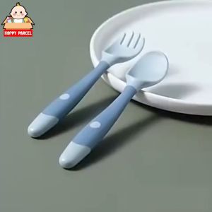 Bendable Silicone Baby Spoon and Fork Set Baby Training Spoon Tableware Fork Spoon Baby Feeding Silicone Spoon Baby Set