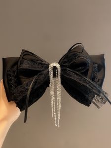 Elegant Black Sequin Butterfly Knot Hair Clip Womens Fashion Flash Diamond Tassel Back of Head Hair Clip Hair Accessories