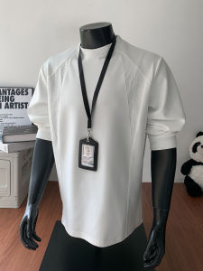 Cleanfit เสื้อยืดแขนยาวลายแยกส่วนสีขาว ทรงหลวม ผ้าฝ้ายผสมโพลีเอสเตอร์ ทรงอเมริกัน สำหรับผู้ชาย ช่วงฤดูใบไม้ร่วง