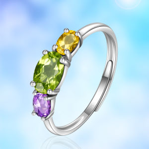 Natural Yellow Crystal Ring for Women Pure Silver Olive Stone Purple Crystal Quartz Ring Fashionable Korean Style Jewelry