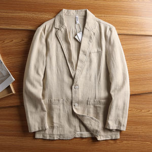 Retro Light Weight Cotton Linen Mens Suit Casual Spring Summer Chinese Style Single-breasted Jacket American Leisure Fashion