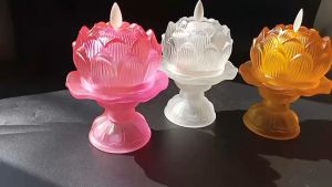 ชิงเทียนดอกบัวแก้ว เทียนปลอม เทียนLED เทียนแก้ว 8cm, ขนาด 3527MKK