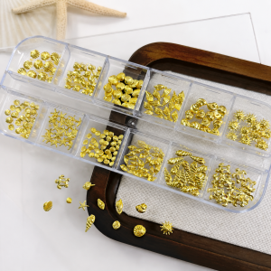 12 Grid Ocean Series Metal Nail Charms Gold Silver Shell Starfish Mixed Nail Art Decoration Accessories