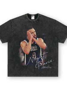 Paris Olympics Print American Style Mens Short Sleeve T-Shirt Heavyweight Pure Cotton Washed Loose Casual Top Breathable Youth Fashion Hook on You Brand