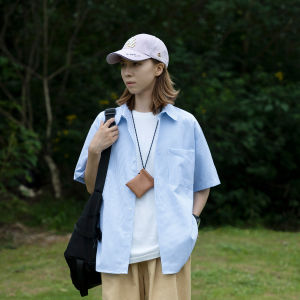 Loose Casual Short Sleeve Mens Shirt Summer Thin Stripe Jacket Cityboy Style Youth Fashion Breathable Comfortable Lightweight