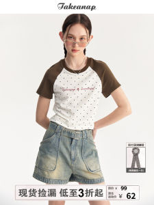 เสื้อยืดแขนสั้นพิมพ์ลายดอกไม้ TAKEANAP สำหรับผู้หญิง ทรงเข้ารูป แขนสั้น ทรงเข้ารูป ทรงเข้ารูป แขนสั้น ลายดอกไม้ ฤดูร้อน 2024