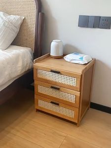 LACCOHUG Bamboo Bedside Table 1/3 Drawers Storage Bedroom Storage Bed Side Bedside Table Bamboo Bedside Table