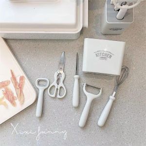 Bộ Dao Và Đồ Dùng Nhà Bếp 6 Món Đa Chức Năng Tiện Lợi Dao Nhà Bếp Kéo Dao Bào Khui Bia Đánh Trứng Hộp Đựng