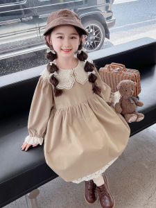 ชุดเดรสยาวแขนยาวปานกลางสำหรับเด็กผู้หญิง ชุดหวานๆ ทรงเอ กระโปรงทรงเอ ชุดเด็กผู้หญิง ชุดเดรสฤดูใบไม้ร่วง