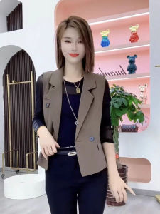 Stylish Ladies Suit Vest Small Size Outerwear Spring Autumn New Fashionable Jacket Coat Double Button Standard Length Commute Style