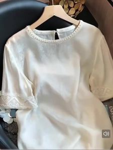 Lace Decorated Short Sleeve Casual Womens Shirt