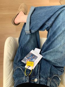 Retro Blue Straight Leg Jeans Womens Large Size High Waist Loose Slimming Wide Leg Floor-Length Pants Autumn New Arrival