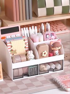 ฟรีสติ๊กเกอร์ กล่องเครื่องสำอาง กล่องใส่ของอเนกประสงค์ มีลิ้นชัก กล่องใส่เครื่องเขียน ที่ใส่เครื่องสำอาง สไตล์มินิมอล