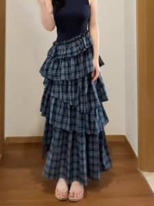 MANMI | Trendy Korean-style Gingham Ruffled Layered Skirt