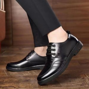 Men Britain Style Leather Shoes Business Formal Wedding Shoes Soft Leather Shoes Lace Up Single Shoes Leather Office Shoes For Men