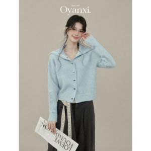 OUYANGXI | Áo Len Cardigan Nữ Cổ Xanh Mùa Đông