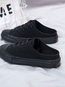 Giày Lười Vải Canvas Thời Trang Màu Đen Hoàn Toàn Cho Nữ Mùa Hè Thoáng Khí Ngoài Trời Cho Cặp Đôi Giày Đế Bằng Thoải Mái