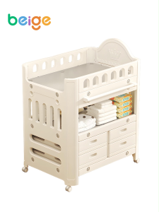 Beige โต๊ะเปลี่ยนผ้าอ้อม ที่เปลี่ยนผ้าอ้อม โต๊ะอาบน้ำเด็ก เตียงเปลี่ยนผ้าอ้อมเด็ก สำหรับทารกแรกเกิด⁠ ล้อหมุน360⁠ ชั้นเก็บของกว้างพิเศษ ชั้นใส่ผ้าอ้อม