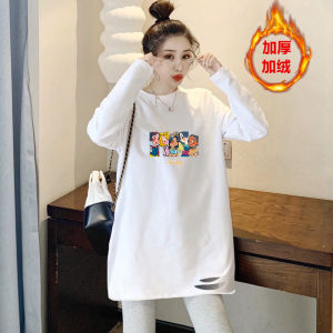 Small Size Womens Cotton Sweatshirt Loose Base Layer Shirt Korean Style Cover Butt Shark Pants Top Long Sleeve round Neck