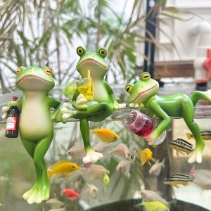 Frog Basin Hanging Flower Pot Edge Hanging Decorative Glass Fish Tank Pendant Outdoor Courtyard Simulation Animal Resin Ornament