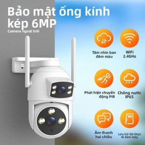 Camera An Ninh WiFi PTZ Hai Ống Kính XVIM 6MP Camera Quan Sát Ngoài Trời HD Với Tầm Nhìn Ban Đêm Phát Hiện Chuyển Động 355 ° Chảo 90 ° Xem Về An Ninh Gia Đình