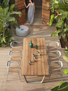 Outdoor Furniture Set Wicker Braid Real Wood Long Table And Chairs Courtyard Balcony Leisure Waterproof Sunscreen Garden Nordic Style