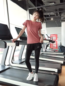 Plus Size 2Pcs Sports Suit Short Sleeve Running Tops 2 Layers Compression Pants Fast Dry T-shirts for Gym Running Yoga