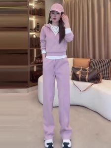 Fashionable Sportswear Set for Women Casual Spring Autumn Cotton Sweatshirt Fake Two-Piece Trendy European Style