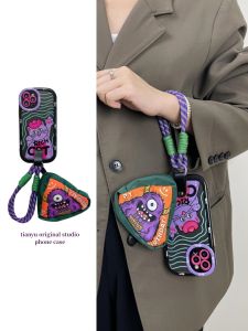 Cute Cat Monster Crossbody Phone Case Strap for Huawei P60 pro Mate50 pro Mate40 Side Carry Mate60 Travel Hanging Rope P50 Earphone Bag P40 pro Creative