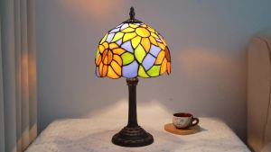 Small Tiffany Style Table Lamp8 inch Sunflowers Stained Glass Light for Bedside Living Room Office Decor Home