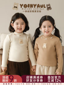 Áo Thun Cotton Lót Lông Cừu Dày Cổ Cao Cho Bé Gái Mùa Đông Ấm Áp Dễ Thương Áo Thun Co Giãn Có Thêu Viền Cho Bé Gái