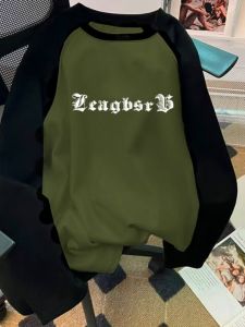 Áo Thun Nam Tay Dài Dày Dặn Mùa Đông Cổ Tròn in Chữ Màu Tương Phản American Contrast Color Insert Shoulder German Velvet