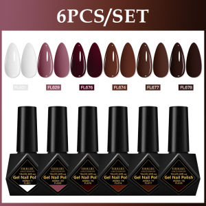 6pc Nail Gel Polish Set Coffee Colors Red Nude Nail Art Supplies Varnish for Beginners UV/LED Long Lasting Manicure DIY Design