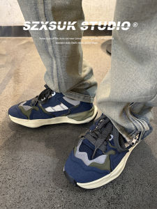 Mens Dad Shoes Trendy All-Match Retro Japanese Style Running Shoes Thick Bottom Cloth Casual Sporty Low Top Rubber Sole