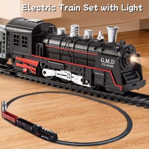 Electric Train Set with Lights Locomotive Train Model with Passenger Coach/Cargo Car & Tracks Birthday Christmas Gifts for Kids