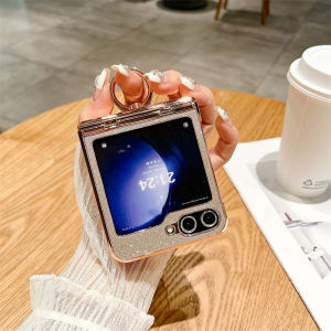 Applicable to Samsung Zflip5 Phone Case Z Flip5 Foldable Screen W24flip Heart All-Inclusive Drop-Resistant 5 Generation Female New Arrival Electroplating Gradient Glitter Ring Hinge Ultra-Thin Protective Cover
