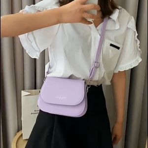 Trendy Saddle Shoulder Bag Women PU Leather Crossbody Bag Simple Solid Color Flap Messenger Bag Designer Handbags Pouch