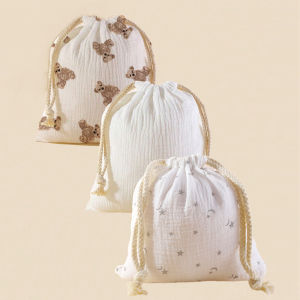Cotton Storage Bag Stroller Hanging Pocket Baby Towel Diaper Pouch Baby Drawstring Storage Bags