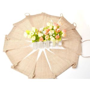 ขายดีVintageคุณภาพดีBurlapตกแต่งงานแต่งแบบง่ายธงBuntingป้ายผ้ากระสอบลูกไม้ปักลูกไม้