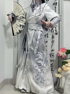 Original New Chinese Style round Neck Robe Dress Set Girls Neverland Silver Snake Language Traditional Hanfu Long Sleeve Long Pants
