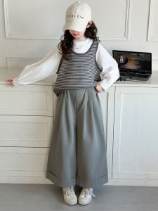 MPW | Girls Knitted Three-Piece Set Korean Style Casual Breathable Summer Clothes Wide Leg Pants Vest For Children Ages 4-17