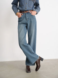 Vintage 80s Wash Blue Mid-High Waist Loose Straight Trousers