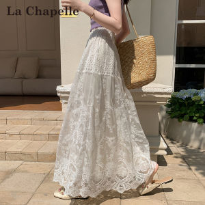 La Chapelle | Lace Mesh Embroidered Slimming A-Line High Waist Skirt