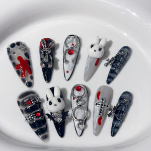 Dark Style Cool Girl 3D Rabbit Nail Studs Millennium Sharp Design Detachable Wearable Nail Art Pieces for Girls