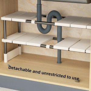 Adjustable Under Sink Storage Rack Expandable Kitchen Bathroom Cabinet Organizer Durable Multi-Layer Space-Saving Pot Holder