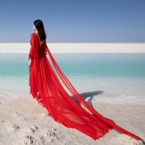 Super Fairy Desert Long Dress Backless Beach Holiday Dress Red Big Train Sanya Qinghai Lake Beach Skirt for Photography