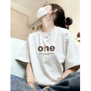 SUSHOUWANGE | Korean Style Letter Pattern Gray Cotton T-Shirt