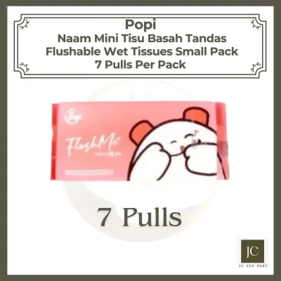 Popi - Naam Mini Tisu Basah Tandas | Flushable Wet Tissues Small Pack 7 Pulls Per Pack