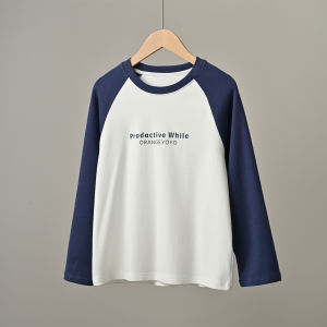 Pure Cotton Long Sleeve Letter T-Shirt for Teenage And Children Autumn Style Base Layer Shirt Boys Simple Design Base Shirt