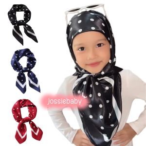 Versatile Polka Dot Print Kids tudung Large Square Scarf Satin Simulation Silk HIjab for Kids Girl